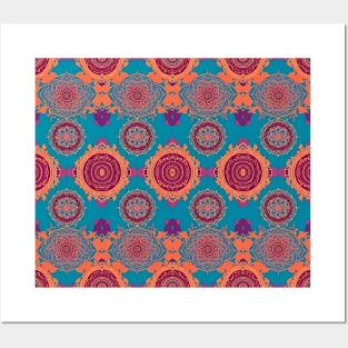 Bold Geometric Pattern Orange and Blue Posters and Art